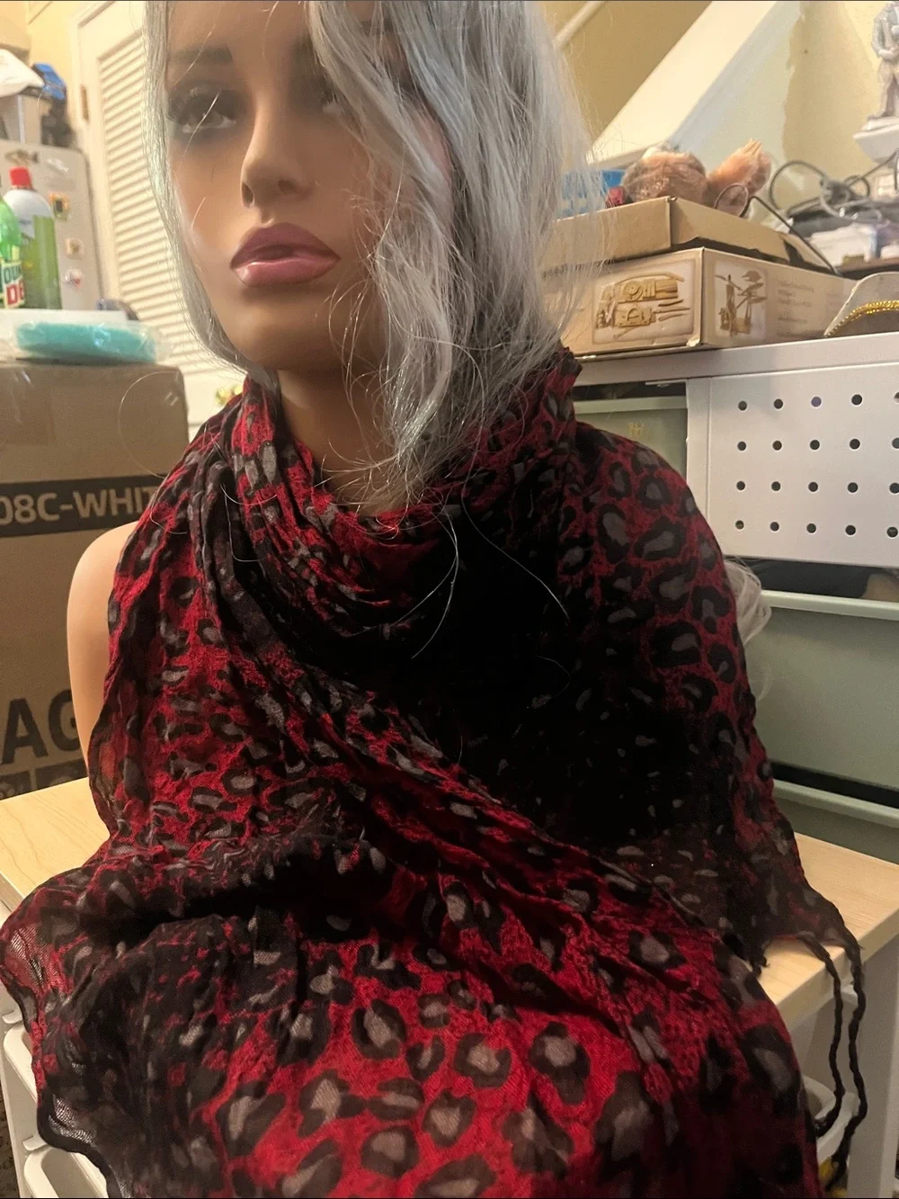 Red and Black Leopard Print Lightweight Fashion Scarf - Womens Accessories S45